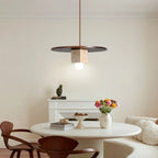 Pendant Light | Travertine Disc & Walnut Wood | Glass Shade, 30 cm