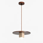 Pendant Light | Travertine Disc & Walnut Wood | Glass Shade, 30 cm