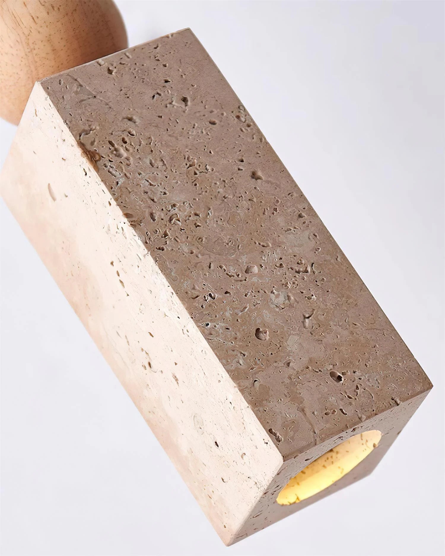 Pendant Lamp | Minimalist Wood & Travertine | Adjustable Cable