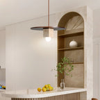 Pendant Light | Travertine Disc & Walnut Wood | Glass Shade, 30 cm