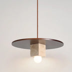 Pendant Light | Travertine Disc & Walnut Wood | Glass Shade, 30 cm