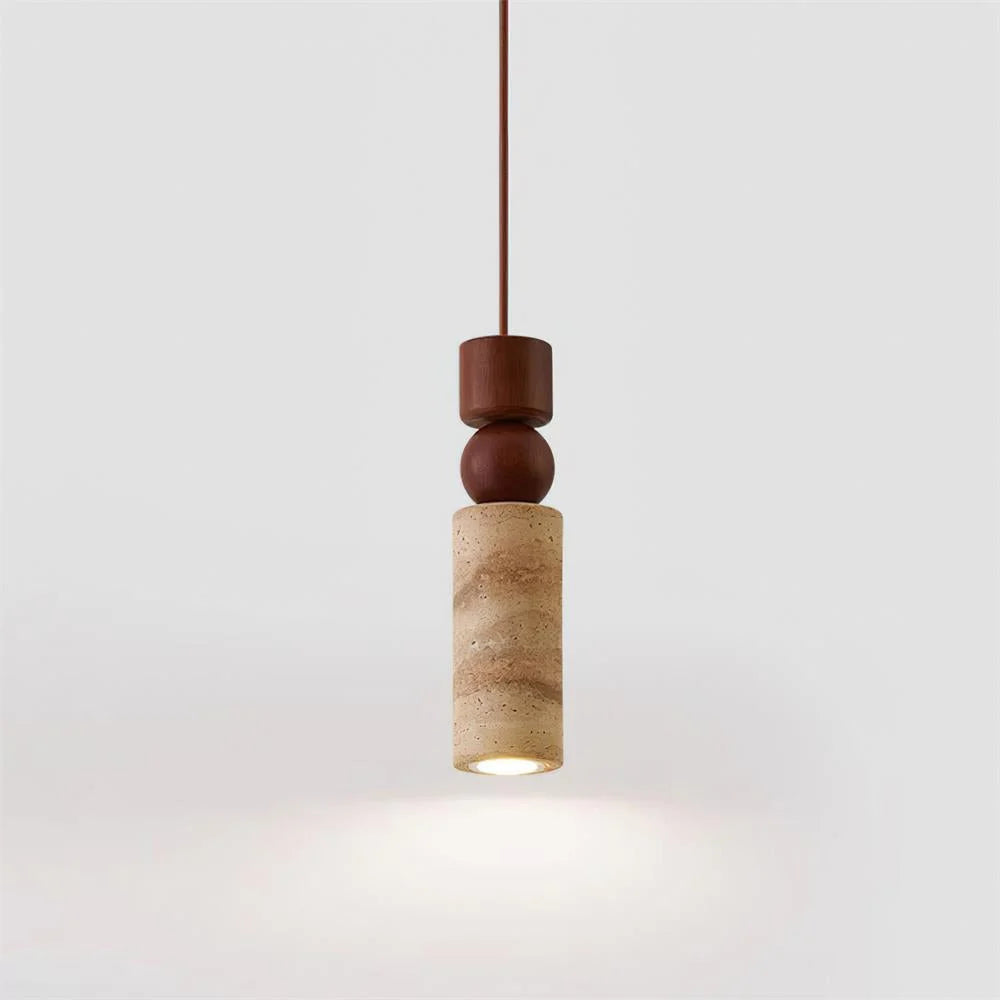 Pendant Lamp | Minimalist Wood & Travertine | Adjustable Cable