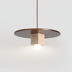 Pendant Light | Travertine Disc & Walnut Wood | Glass Shade, 30 cm