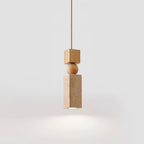 Pendant Lamp | Minimalist Wood & Travertine | Adjustable Cable