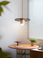 Pendant Light | Travertine Disc & Walnut Wood | Glass Shade, 30 cm