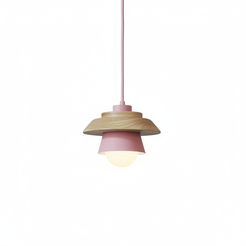 Pendant Light | Conical Aluminum Shade & Wood Accent | 90 cm Drop