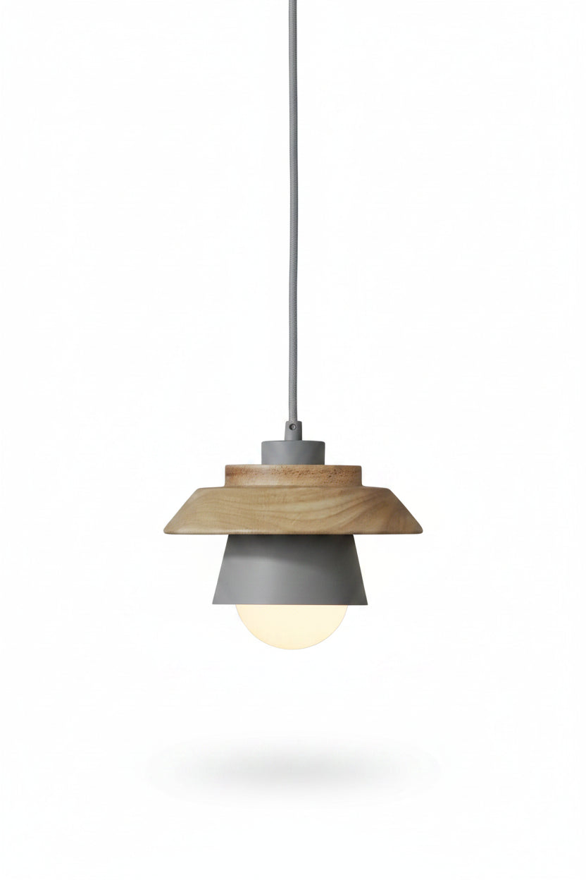 Pendant Light | Conical Aluminum Shade & Wood Accent | 90 cm Drop