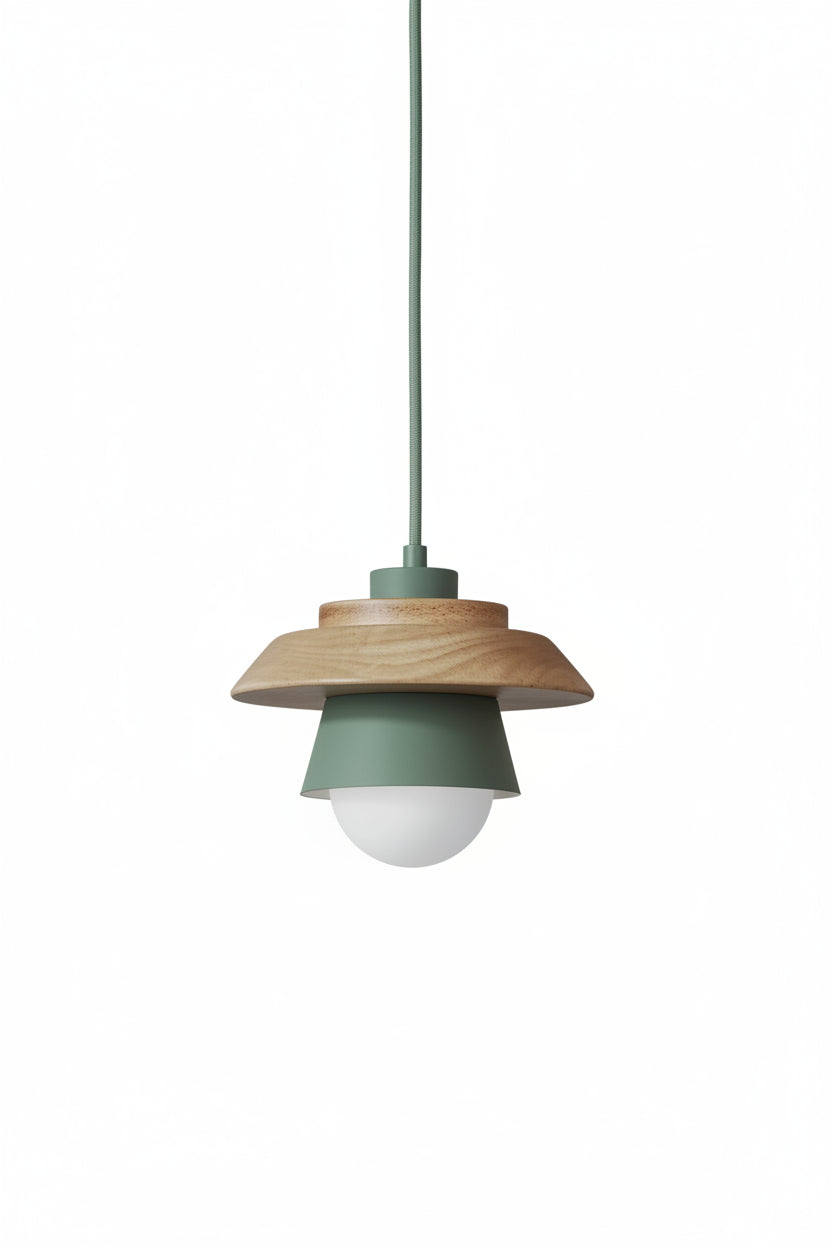 Pendant Light | Conical Aluminum Shade & Wood Accent | 90 cm Drop