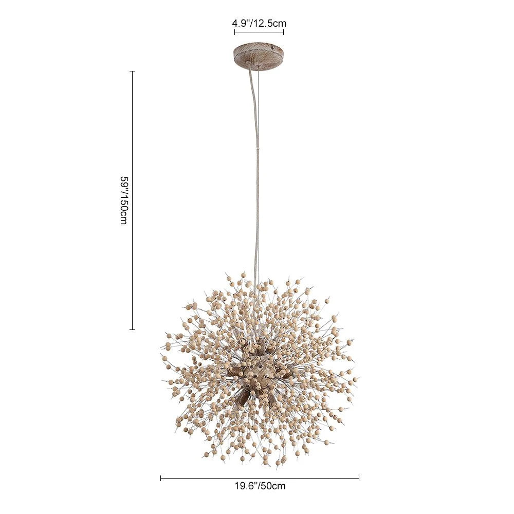Pendant Light | Wood Bead Starburst Shade | Whitewashed Finish