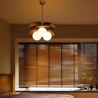 Pendant Light | Layered Wooden Petal Shade | Glass Orb Core