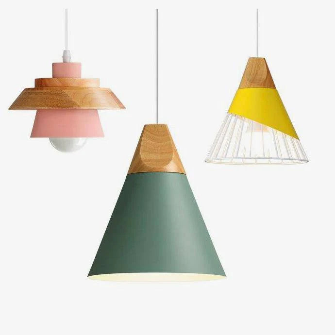 Pendant Light | Wood Cap & Metal Shade | Adjustable Cord