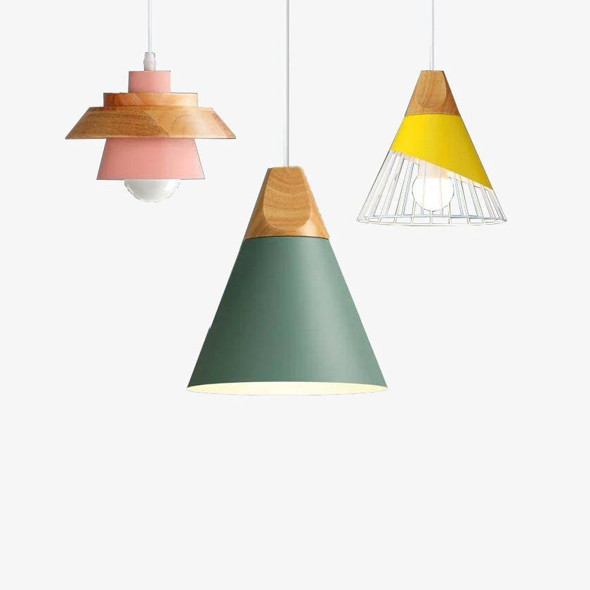 Pendant Light | Wood Cap & Metal Shade | Adjustable Cord