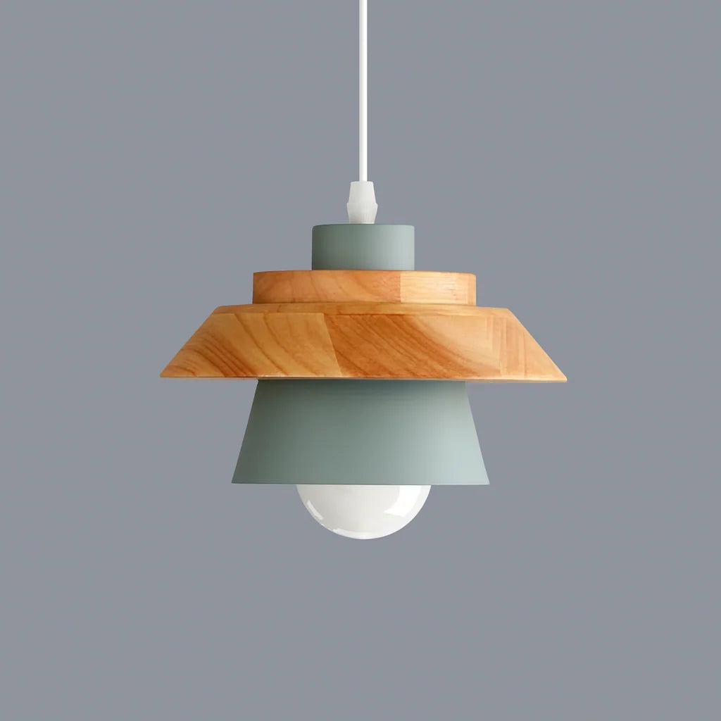 Pendant Light | Wood Cap & Metal Shade | Adjustable Cord