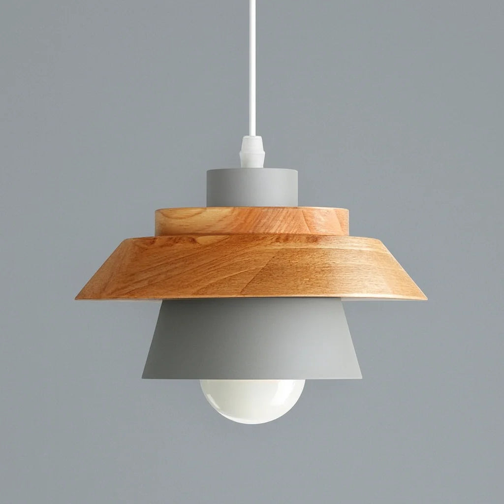 Pendant Light | Wood Cap & Metal Shade | Adjustable Cord