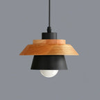 Pendant Light | Wood Cap & Metal Shade | Adjustable Cord