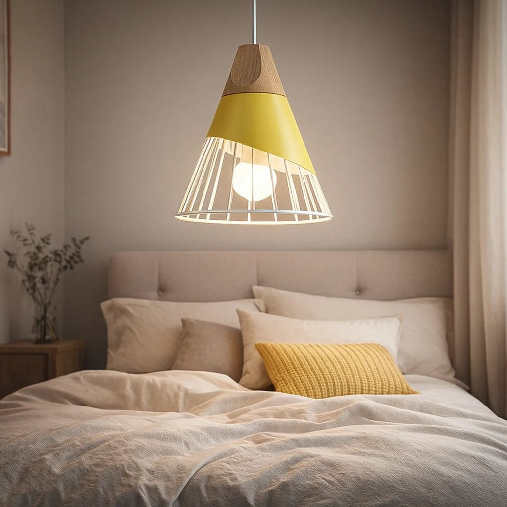 Pendant Light | Wood Cap & Metal Shade | Adjustable Cord