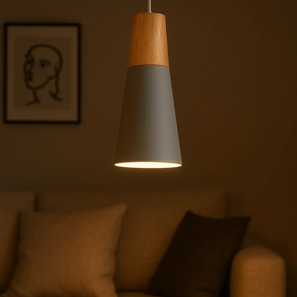 Pendant Light | Wood Cap & Metal Shade | Adjustable Cord