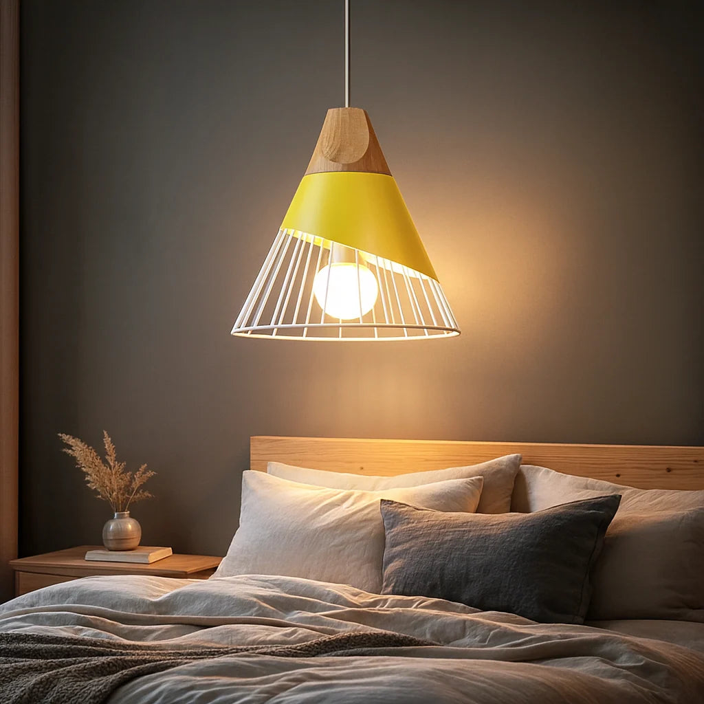 Pendant Light | Wood Cap & Metal Shade | Adjustable Cord