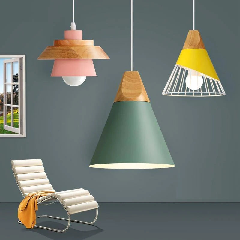 Pendant Light | Wood Cap & Metal Shade | Adjustable Cord