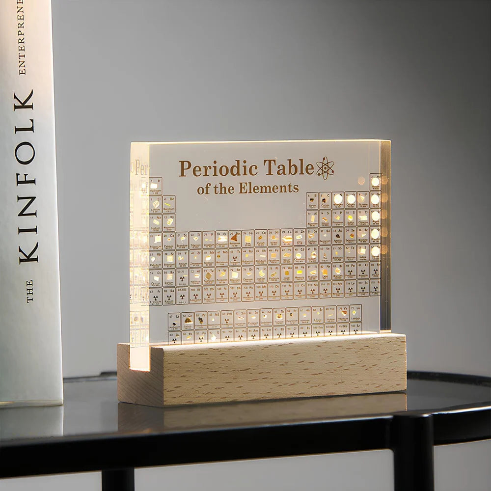 Periodic Table Display | Illuminated Acrylic & Wooden Base | 83 Real Elements