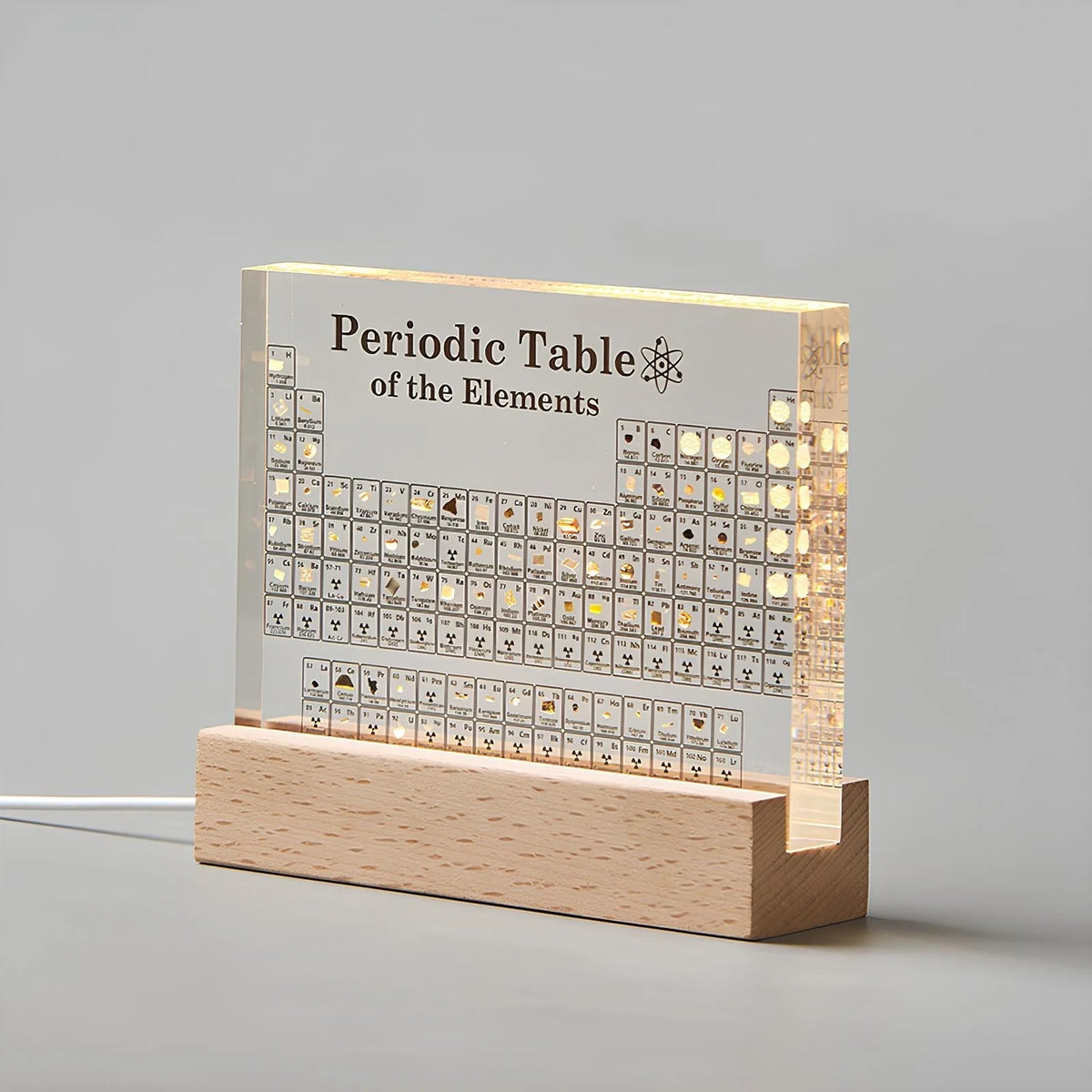 Periodic Table Display | Illuminated Acrylic & Wooden Base | 83 Real Elements