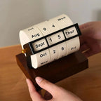 Perpetual Desk Calendar | Roll-Wheel Wood & Metal