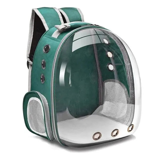 Pet Backpack | Transparent Capsule & Breathable Oxford | For Cats, Small Dogs & Birds