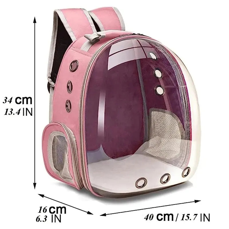 Pet Backpack | Transparent Capsule & Breathable Oxford | For Cats, Small Dogs & Birds