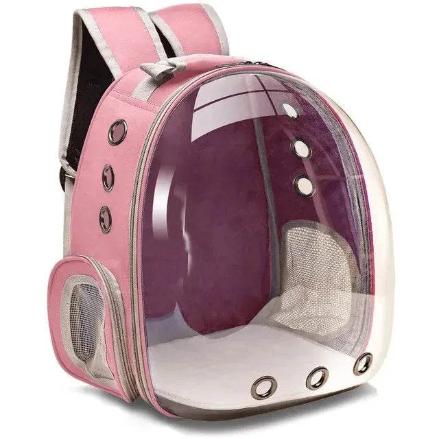 Pet Backpack | Transparent Capsule & Breathable Oxford | For Cats, Small Dogs & Birds
