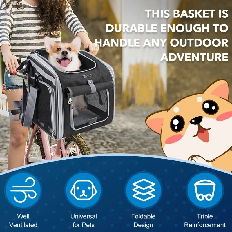Pet Bike Basket | Expandable & Breathable Mesh | Quick-Release Mount
