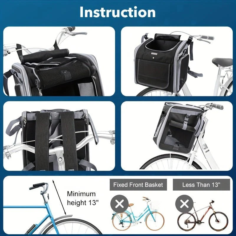 Pet Bike Basket | Expandable & Breathable Mesh | Quick-Release Mount