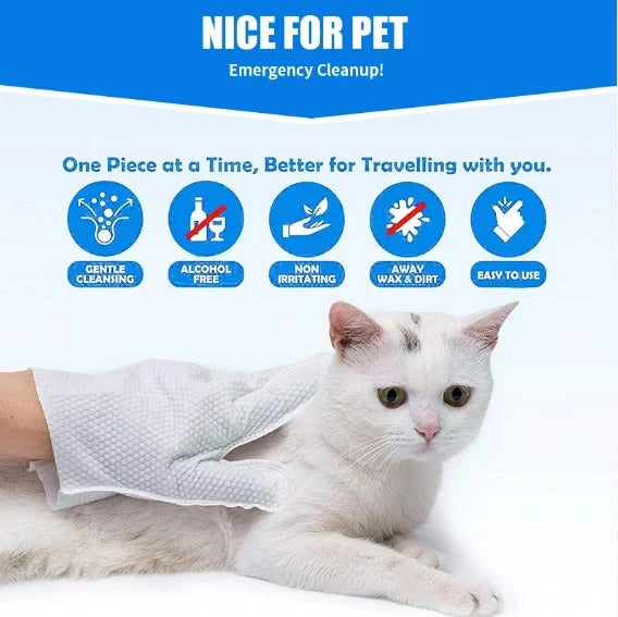 Pet Cleaning Gloves | No-Water Fragrance-Free & Reusable | Pack of 20