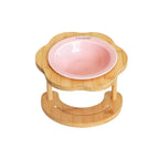Pet Feeding Bowl | Ceramic Bowl & Elevated Bamboo Stand | For Cats & Small Dogs