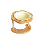 Pet Feeding Bowl | Ceramic Bowl & Elevated Bamboo Stand | For Cats & Small Dogs