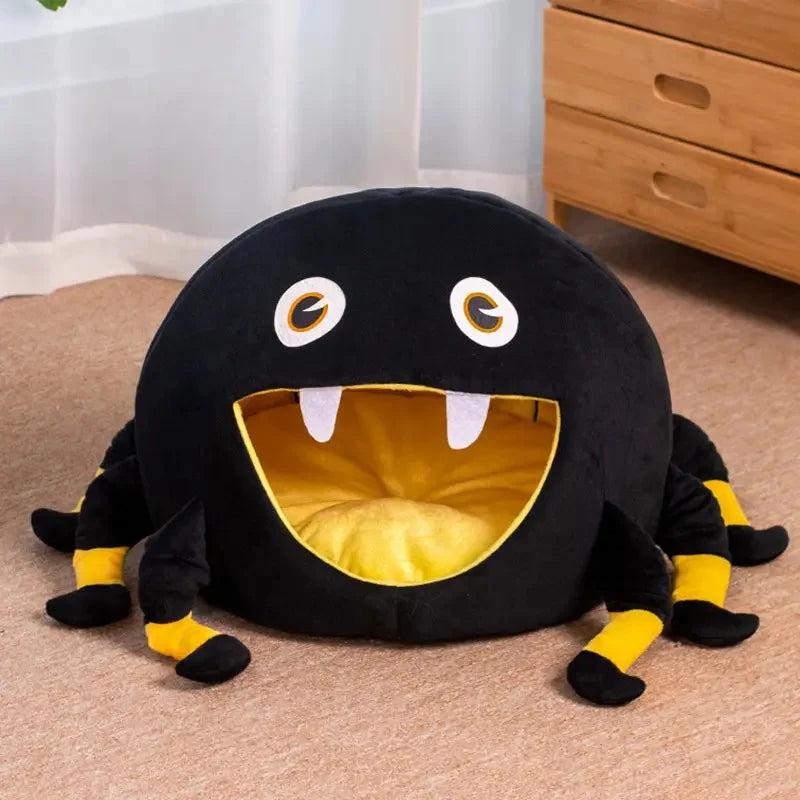 Pet Hideout Bed | Spider-Shaped Plush Interior & Removable Washable Liner