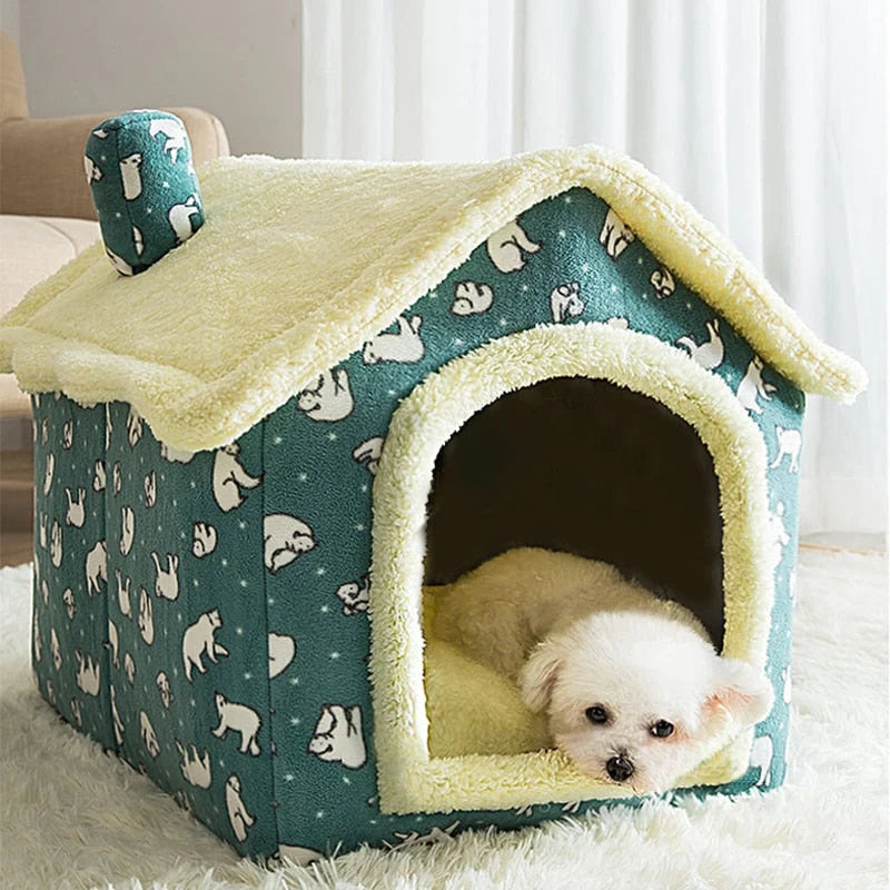 Pet House | Enclosed Den & Removable Washable Cushion | Foldable