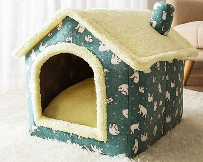 Pet House | Enclosed Den & Removable Washable Cushion | Foldable