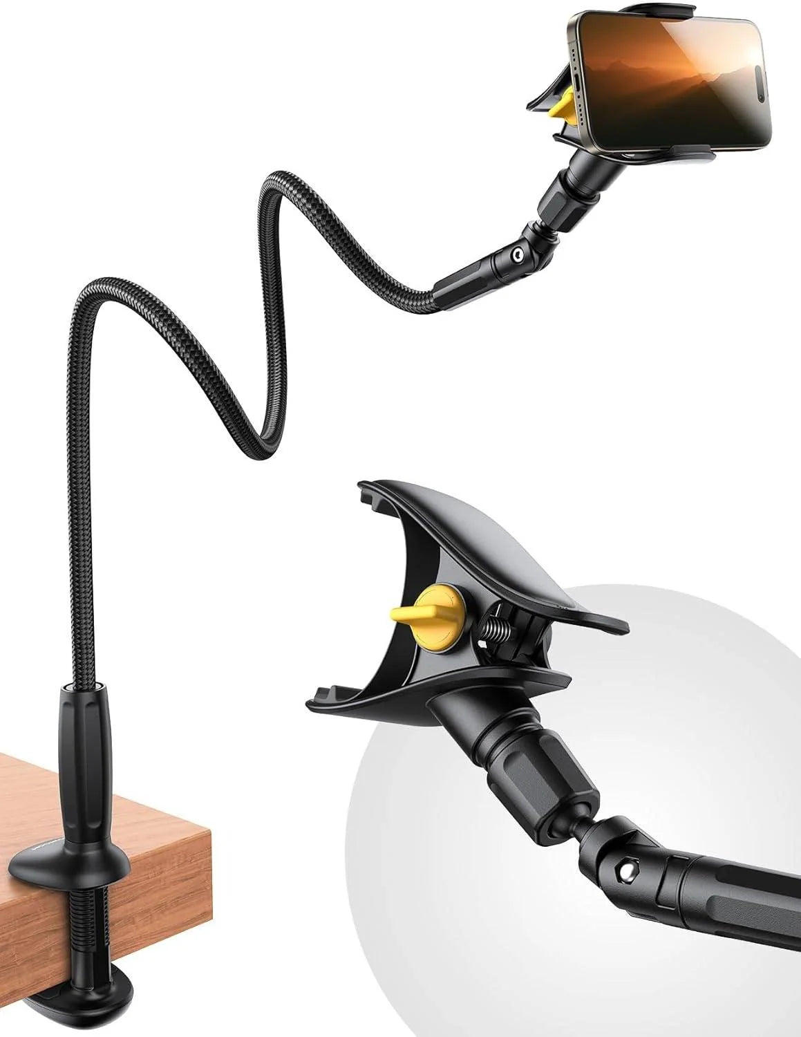 Phone Holder For Bed | 39.4-Inch Flexible Gooseneck & Twist-Lock Clamp