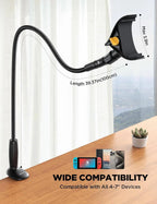 Phone Holder For Bed | 39.4-Inch Flexible Gooseneck & Twist-Lock Clamp
