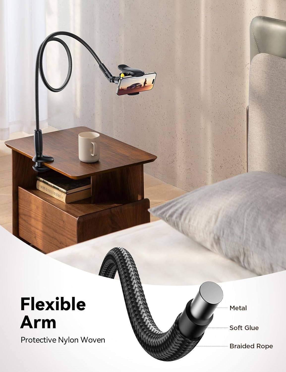 Phone Holder For Bed | 39.4-Inch Flexible Gooseneck & Twist-Lock Clamp