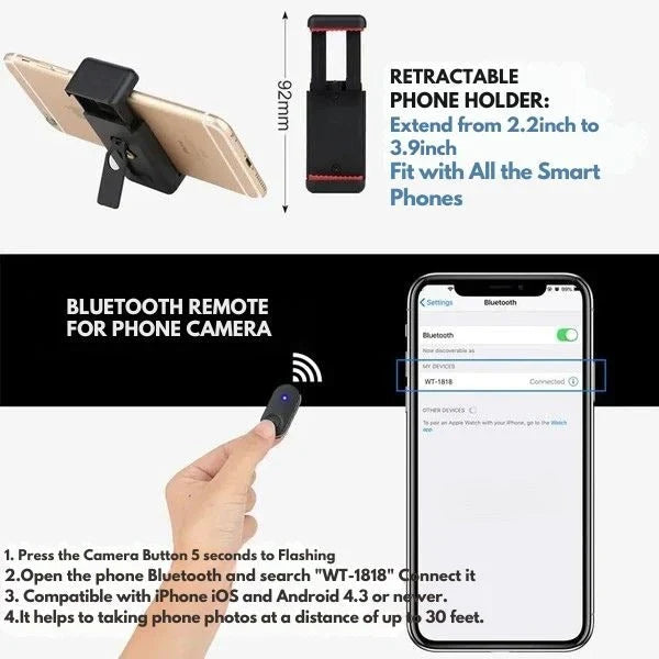 Phone Tripod | 3-in-1 Selfie Stick & Bluetooth Remote | 40–140 cm