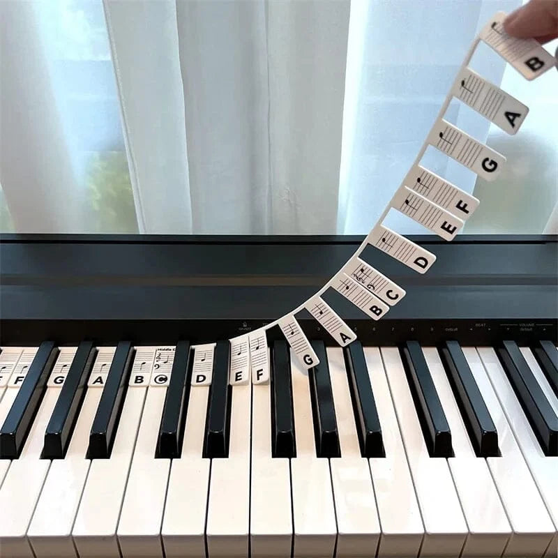 Piano Key Labels | Removable Silicone & Double-Staff Notation | Fits 88-Key Pianos