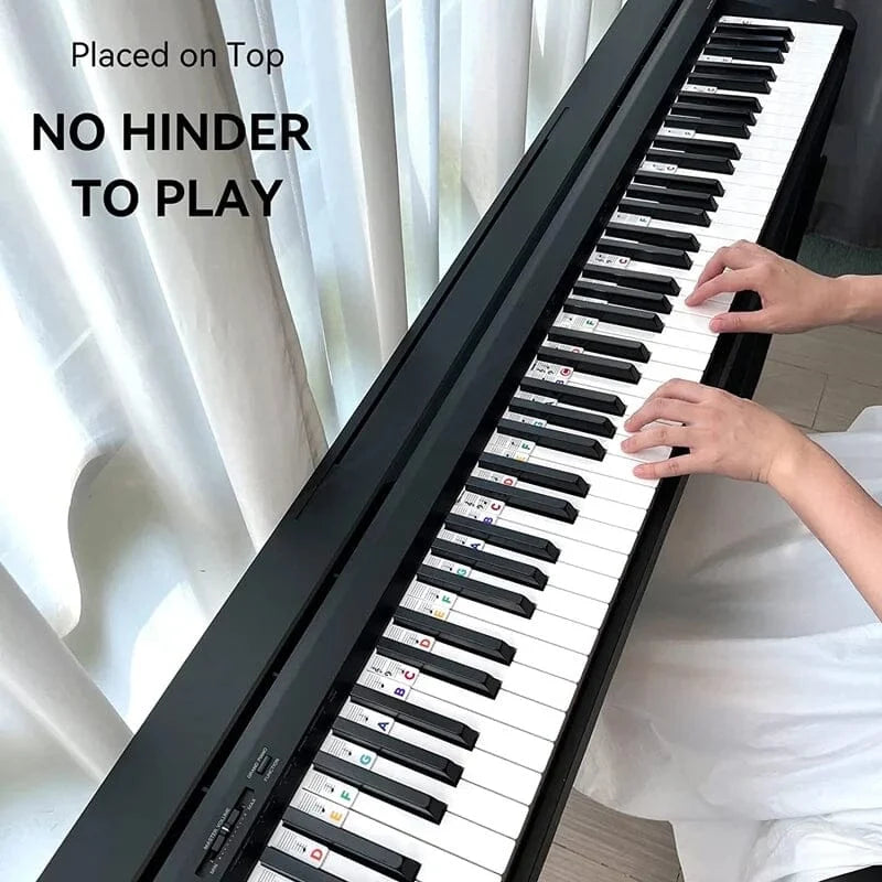 Piano Key Labels | Removable Silicone & Double-Staff Notation | Fits 88-Key Pianos