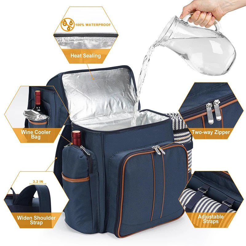 Picnic Backpack | Insulated & Complete Dining Set | Serves 4
