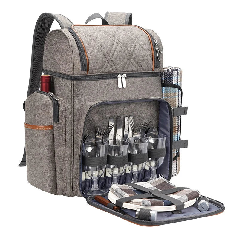 Picnic Backpack | Insulated & Complete Dining Set | Serves 4