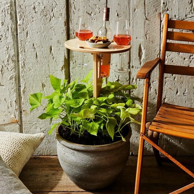 Picnic Table | Foldable Birch Wood & Wine Holder | 38 cm Tabletop