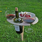 Picnic Table | Foldable Birch Wood & Wine Holder | 38 cm Tabletop