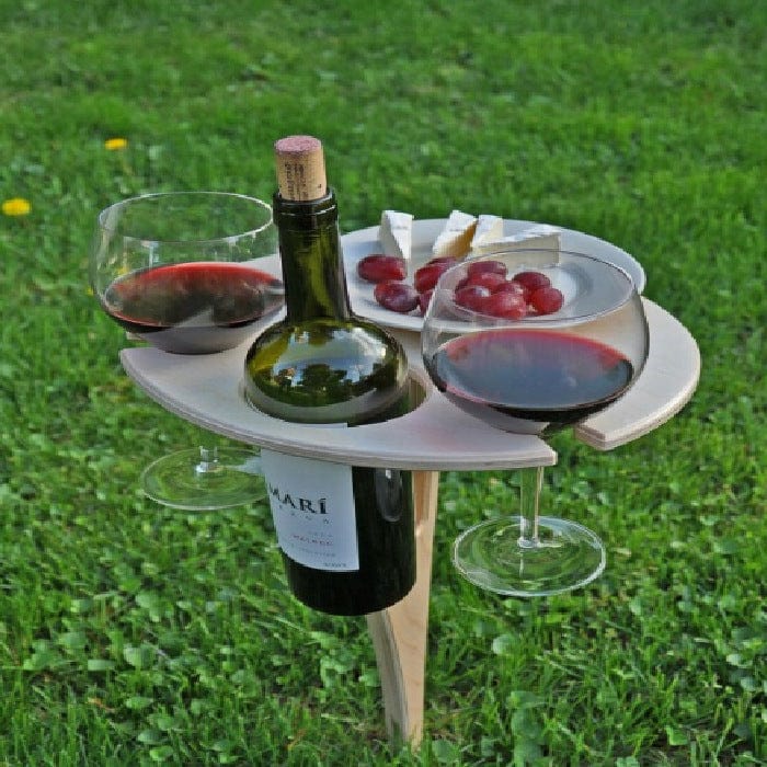 Picnic Table | Foldable Birch Wood & Wine Holder | 38 cm Tabletop