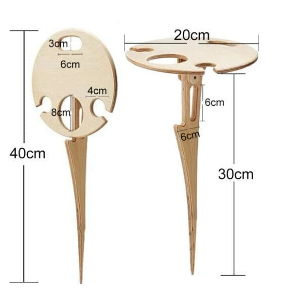 Picnic Table | Foldable Birch Wood & Wine Holder | 38 cm Tabletop