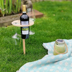 Picnic Table | Foldable Birch Wood & Wine Holder | 38 cm Tabletop